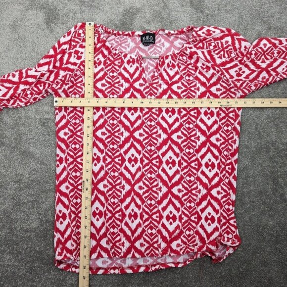 N.W.D Women's Geometric Print Peasant Blouse in Red and White - Extra Large - Picture 4 of 9